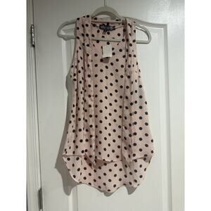 NWT Almost Famous Sleeveless Blouse Pink With Black Polka Dots Tie Front Size S
